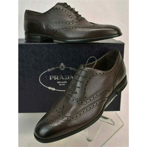 prada 2ec121|NIB PRADA 2EC121 DARK BROWN LEATHER LOGO BROGUE .